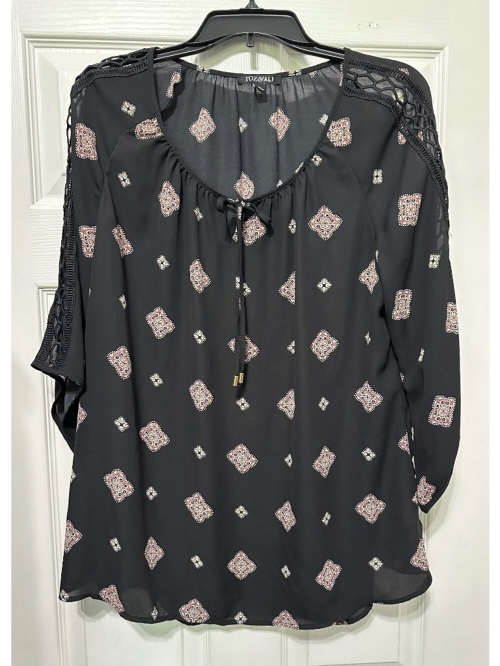 Roz & Ali Tunic Top 3/4 Sleeves Size Large